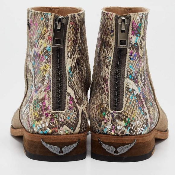 Zadig & Voltaire Multicolor Python Embossed And Suede Ankle Boots Size 38 - Picture 3 of 9